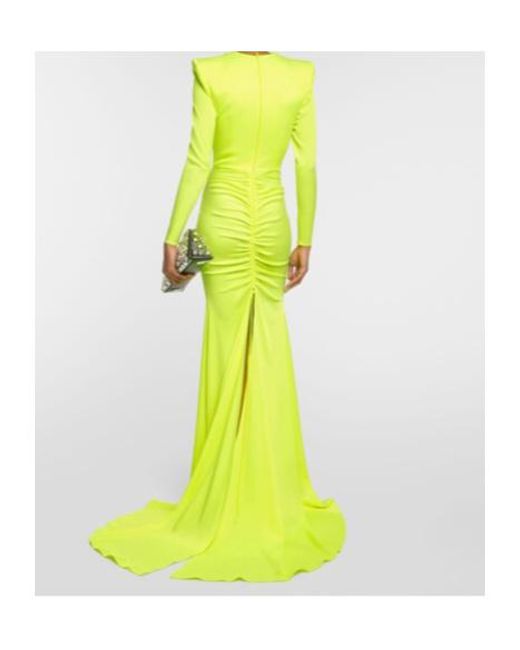 Alex Perry Yellow Ruched Satin Gown