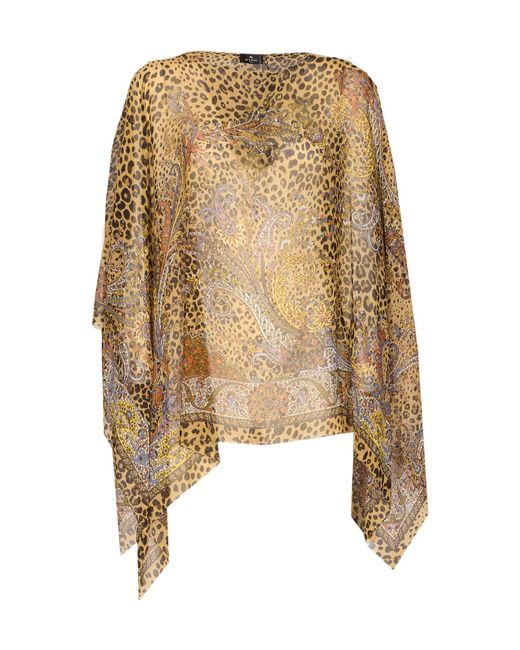 Etro Metallic Paisley Printed Draped Poncho