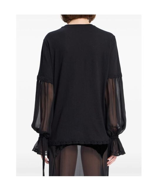 Ann Demeulemeester Black Lace-Trim Cotton T-Shirt