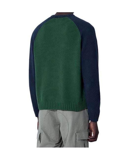Stussy Green Stüssy Colorblock Raglan-Sleeve Crewneck Jumper for men