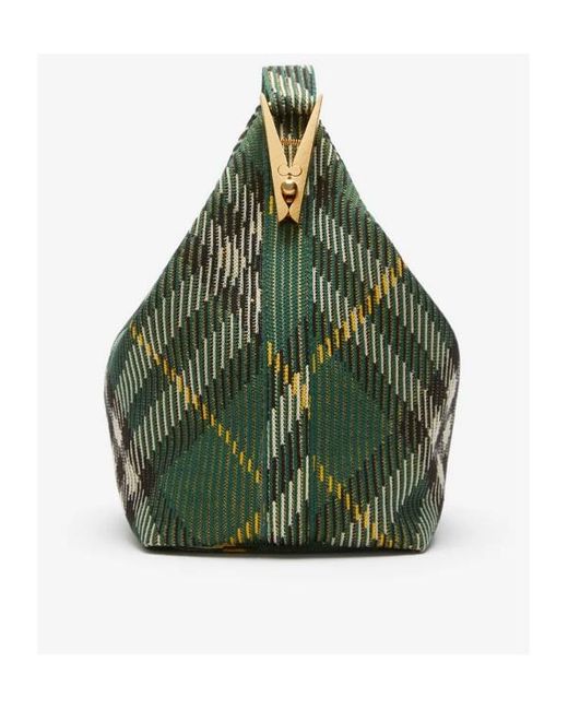 Burberry Green Medium Peg Check-Pattern Tote Bag