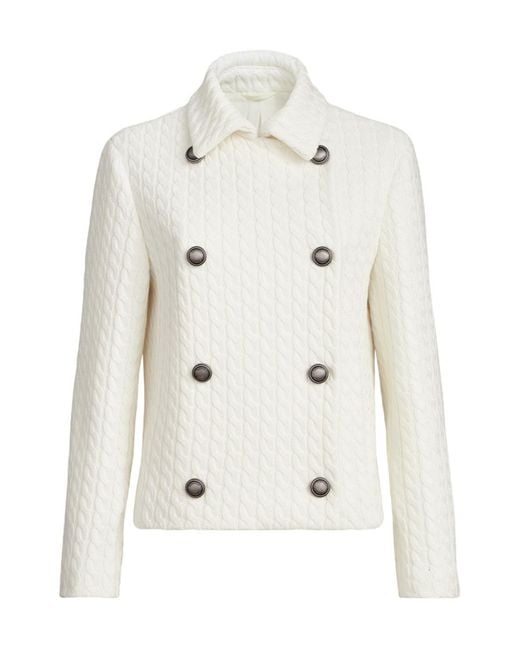 Brunello Cucinelli White Cable-Knit Buttoned Blazer
