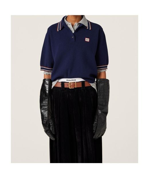 Miu Miu Blue Logo-Patch Polo Sweater
