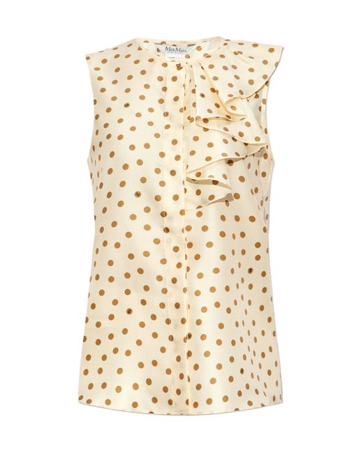 Max Mara Metallic Polka Dot Printed Ruffled Top