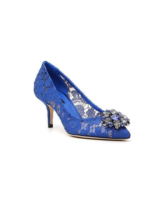 Dolce & Gabbana Blue Taormina Lace Embellished Pumps