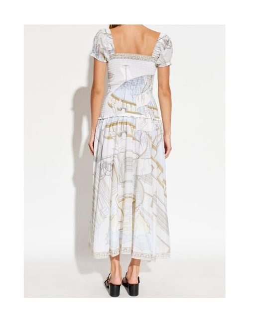 Tory Burch White Graphic-Print Midi Dress