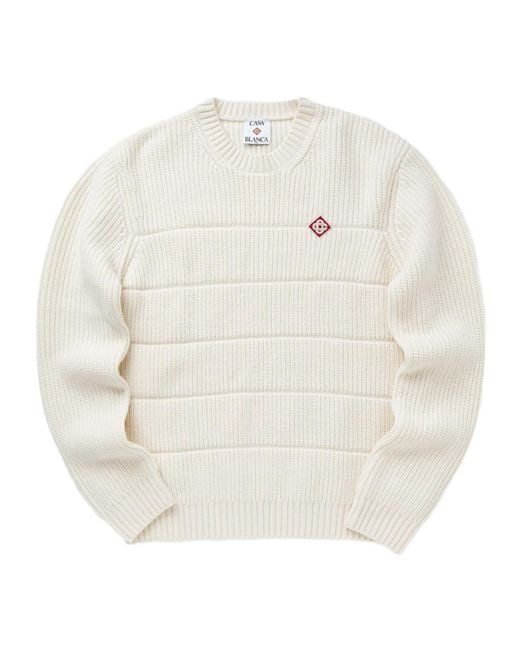 Casablanca White Ribbed Embroidered Sweater for men