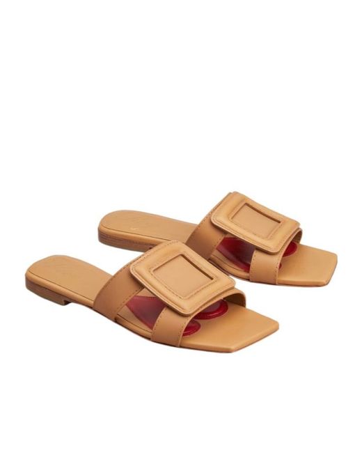 Roger Vivier Brown Stitching Buckle Mules