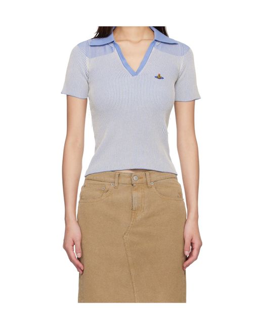 Vivienne Westwood Blue Striped Knit Polo Top