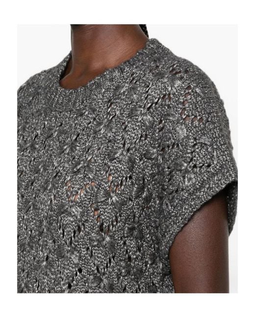 Fabiana Filippi Gray Open Knit Short Sleeved Jumper