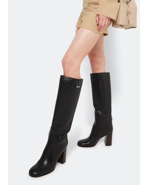 Ferragamo Black Ferragamo Gancini Knee-Length Boots