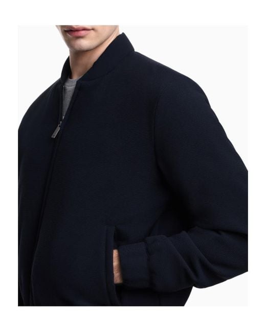 Emporio Armani Blue Textured Zip Knitted Jacket for men