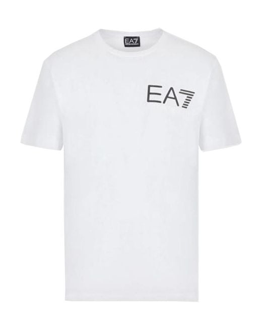 EA7 White Logo-Print Cotton T-Shirt for men