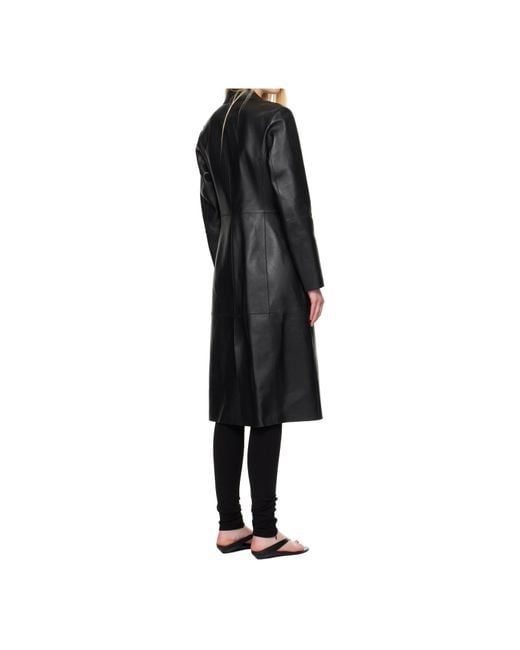 Totême  Black Totême Single-Breasted Leather Coat