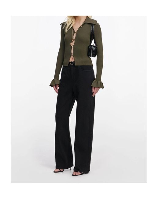 Self-Portrait Black Ruffled-Cuff Cardigan