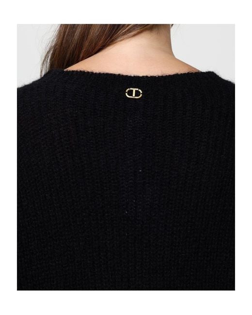Twinset Blue Open Work Crewneck Jumper