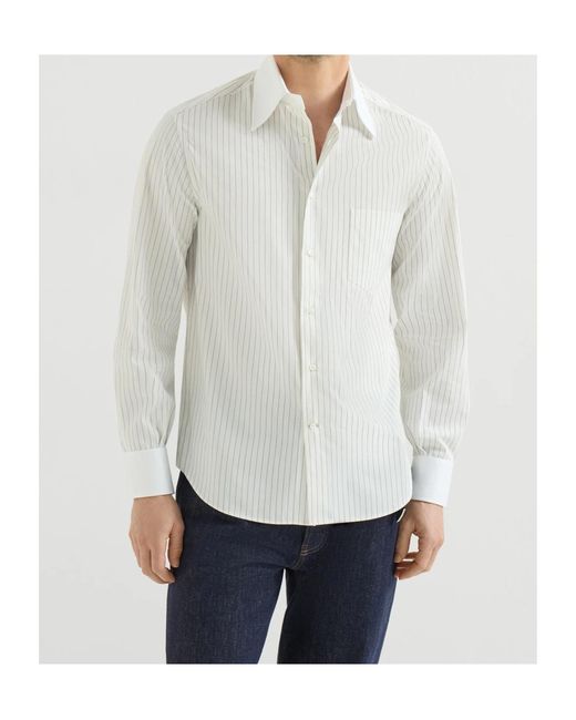 Brunello Cucinelli White Striped Shirt for men