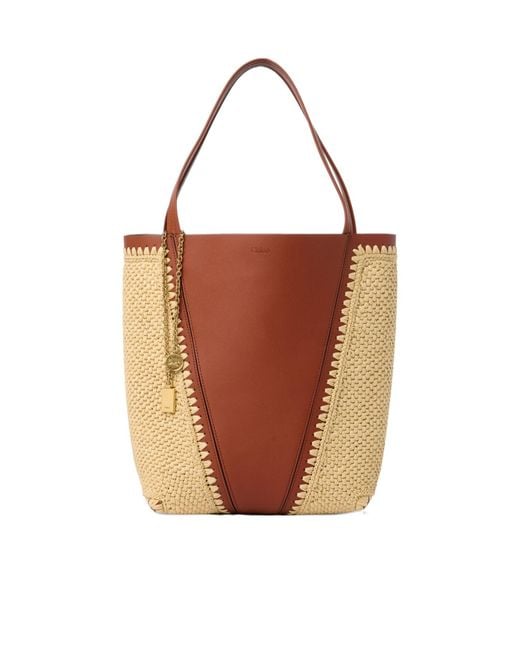 Chloé Brown Logo-Detail Charm-Detail Tote Bag