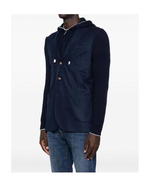 Eleventy Blue Ribbed Hooded Jacket for men