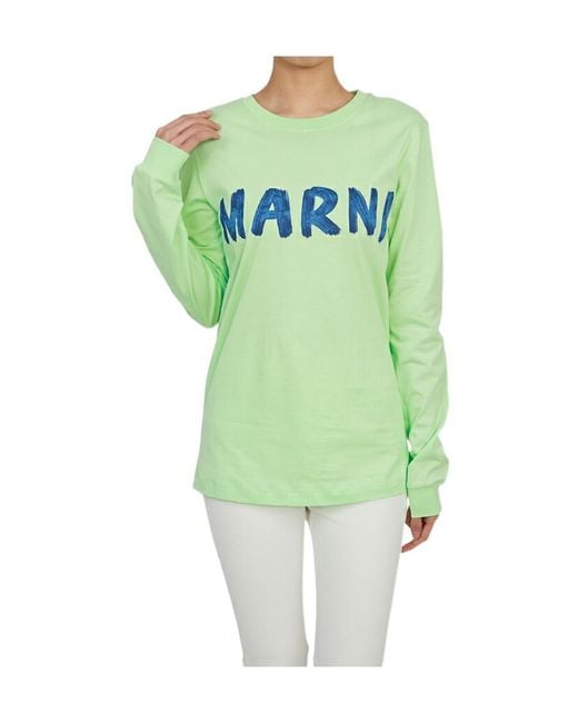 Marni Green Logo Print Long Sleeve T-Shirt