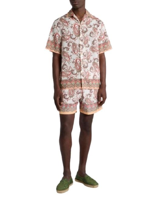 Etro Pink Easy-Fit Cotton Muslin Short-Sleeved Shirt With Paisley Print for men