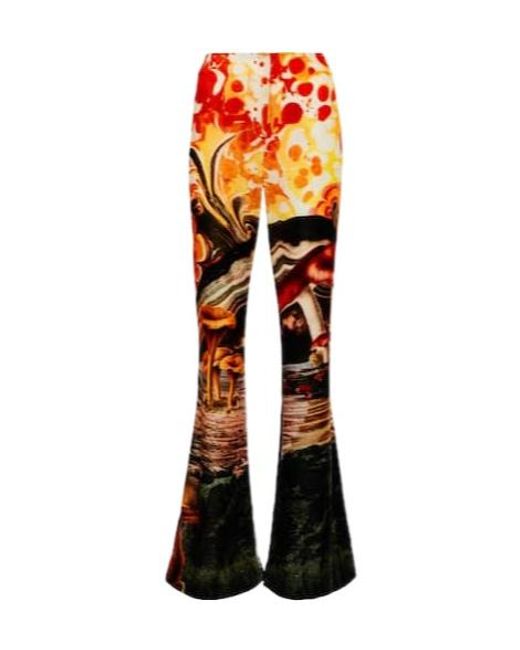 Acne Orange Velvet High-Rise Flared Printed Pants