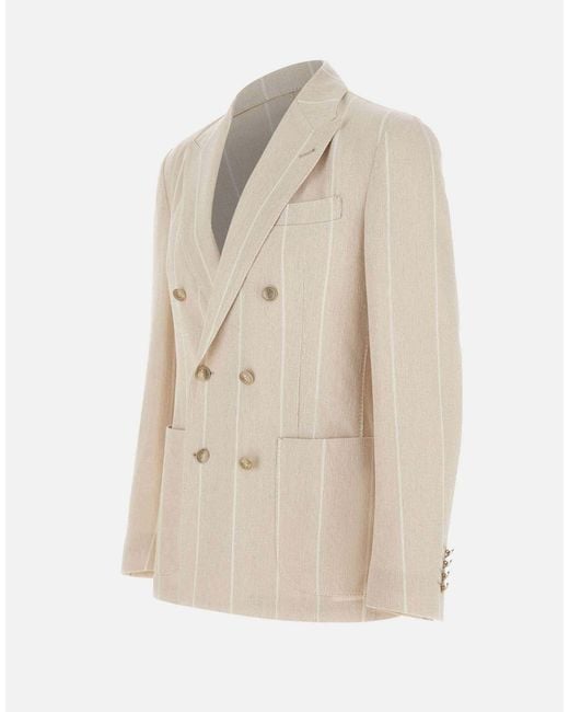 Eleventy Natural Double-Breasted Striped Blazer for men