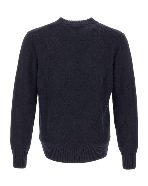Kangra Cashmere Blue Kangra Diamond-Knit Crew Neck Knitted Sweater for men
