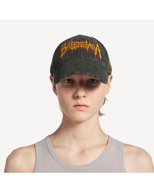 Balenciaga Black Logo Distressed Baseball Cap for men