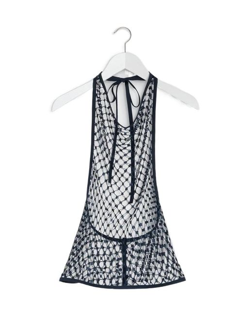 Lemaire Blue Fishnet Halter Top