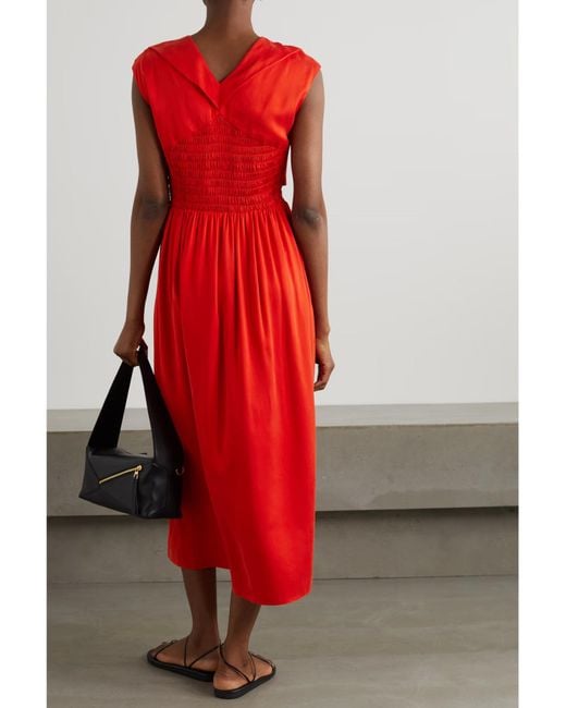 TOVE Mahaney Gathered Smocked Silk Midi Dress