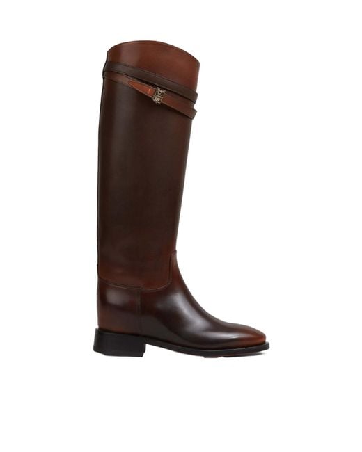 Santoni Brown Round Toe Hermione Boots