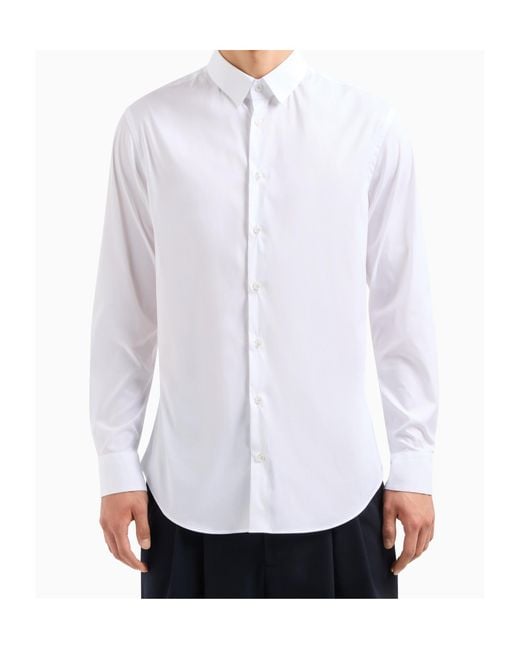 Giorgio Armani White Curved Hem Poplin Shirt for men