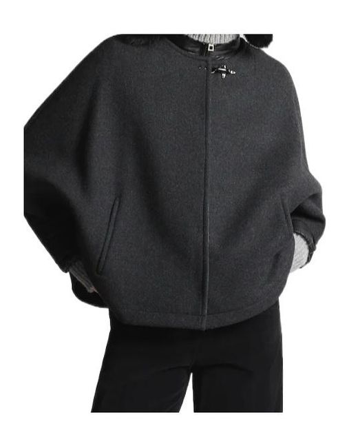 Fay Black Double-Breasted Cape Coat