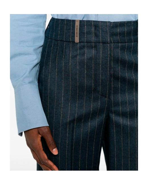 Peserico Blue Pinstripe-Pattern Trousers