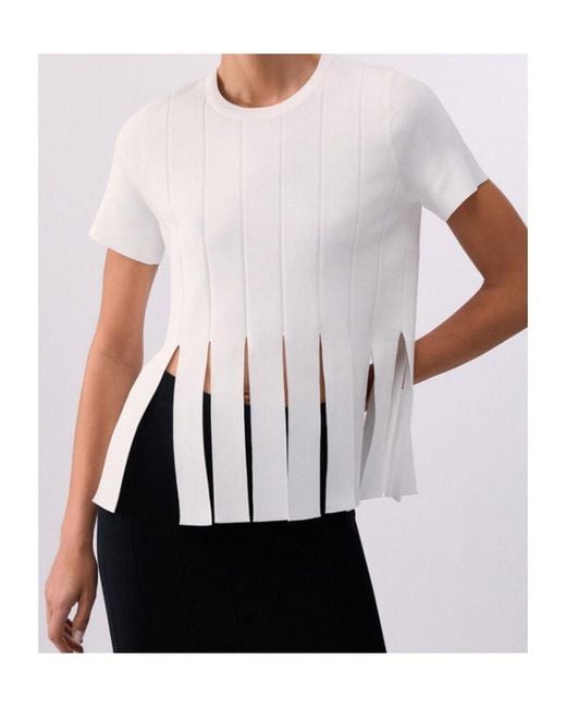 Liu Jo White Fringed Hem Knitted Top