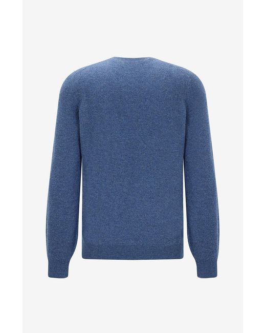 Brunello Cucinelli Blue Long-Sleeved Sweater for men