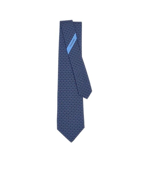 Ferragamo Blue Gancini Monogram Printed Tie for men