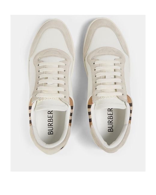 Burberry White Plaid Patchwork Sneakers for men