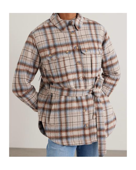 Veronica Beard Natural Mikaela Belted Checked Flannel Jacket