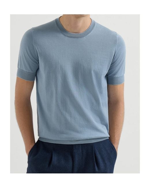 Brunello Cucinelli Blue Knitted T-Shirt for men