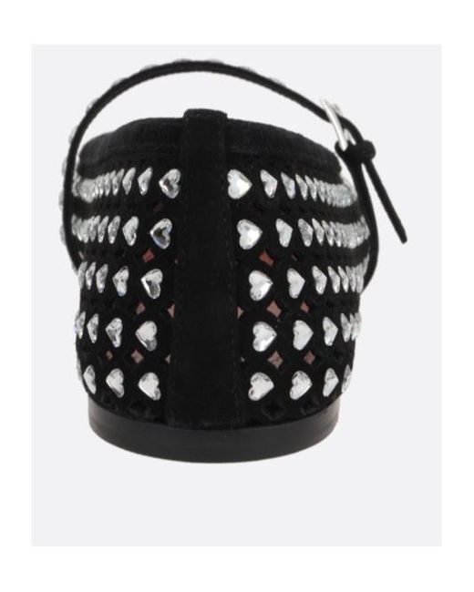 AMINA MUADDI Black Crystal Heart-Shaped Ballet Shoes