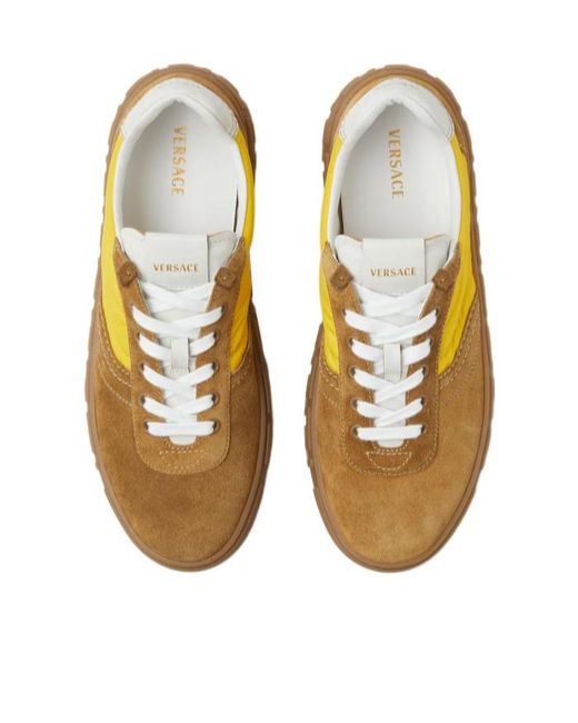 Versace Yellow Greca Lace-Up Sneakers for men