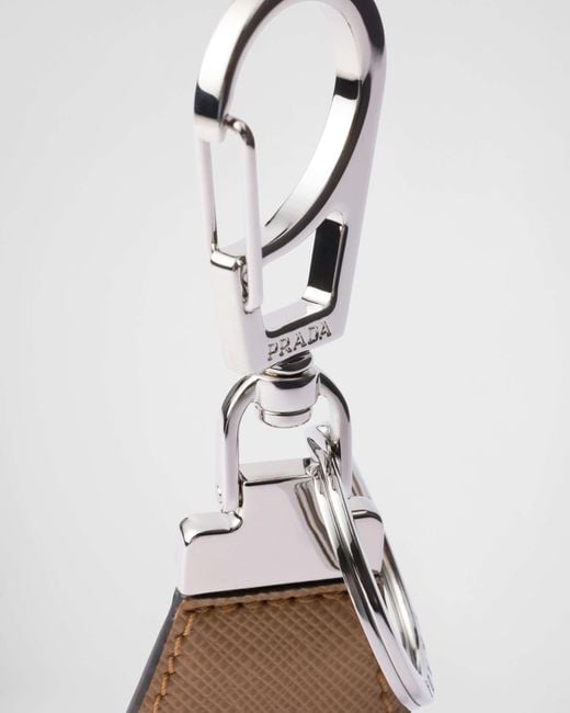 Prada White Saffiano Leather Keychain for men