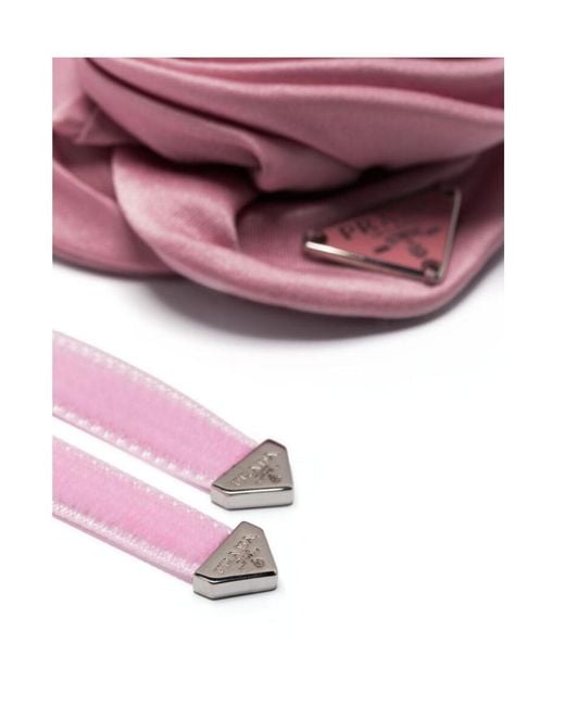 Prada Pink Floral-Appliqué Triangle Logo Scarf