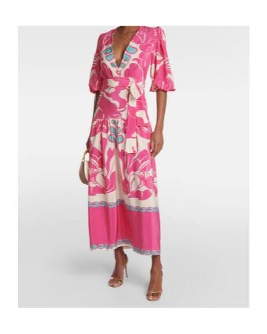 Adriana Degreas Pink Puff-Sleeve Silk Maxi Dress