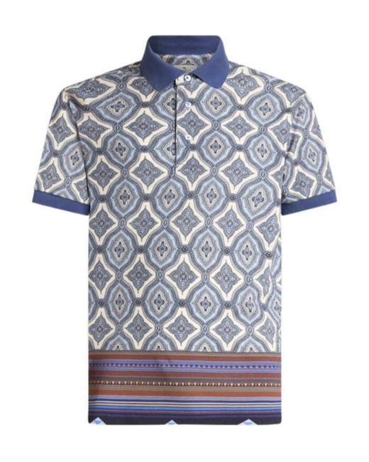 Etro Blue Geometric Patterned Regular Fit Polo Shirt for men