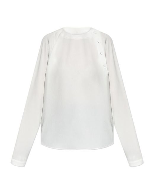 Emporio Armani White Button Detailed Crewneck Top