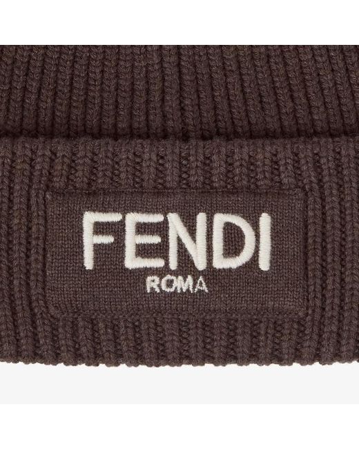 Fendi Brown Logo Embroidered Pompom Detail Beanie