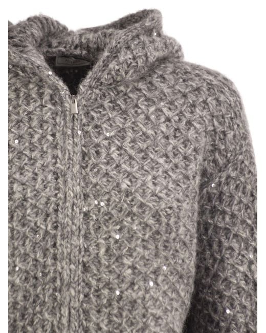 Peserico Gray Zip Fastening Hooded Cardigan
